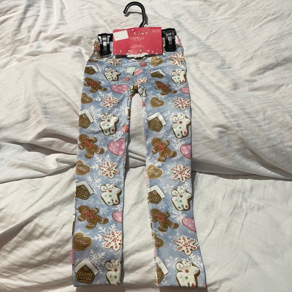 Capelli xs 4-5 gingerbread man Christmas fleece lined leggings NWT